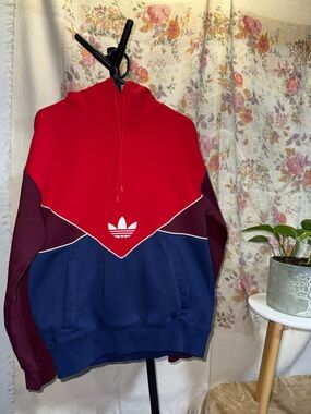 adidas Men’s Colorblock Turtleneck Pullover - Red/Burgundy/Navy